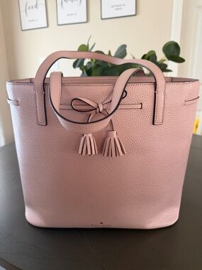 kate spade blush pink pebbled leather tote with tassel